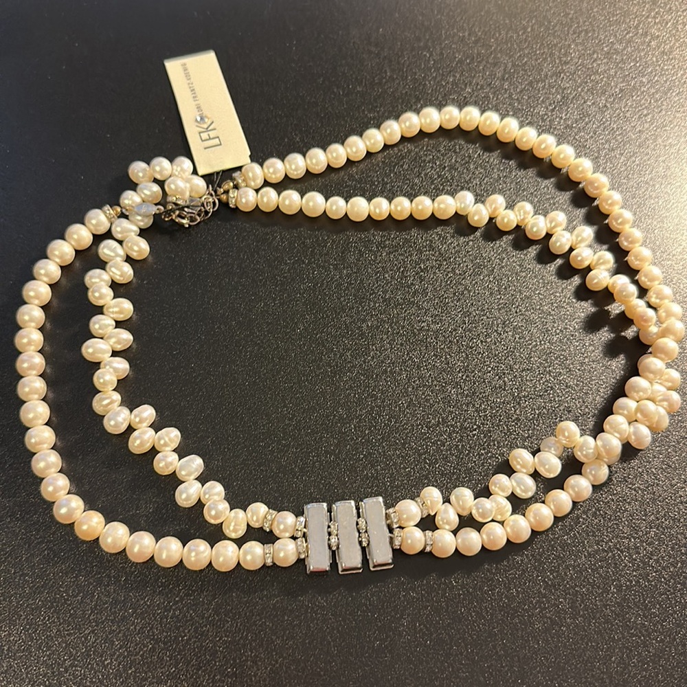 LFK Double Strand Pearl Crystal Bridal Necklace NWT